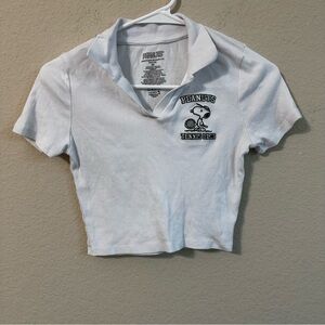 Peanuts Tennis Club Polo Crop Top Short Sleeve Snoopy Graphic Preppy Classic